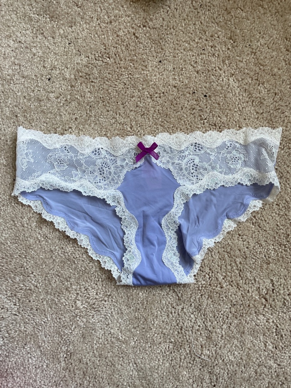 NWT Victoria's Secret Lavender Bikini Panty with Ivory Lace and Purple Bow
